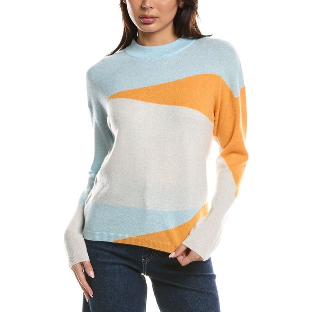 Forte Cashmere Womens  Waves Crewneck 100% Cashmere Sweater, Blue